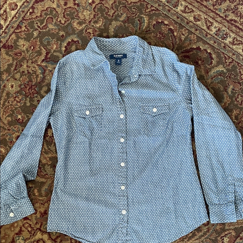 Old Navy Light Blue Polka Dot Button-Down Shirt